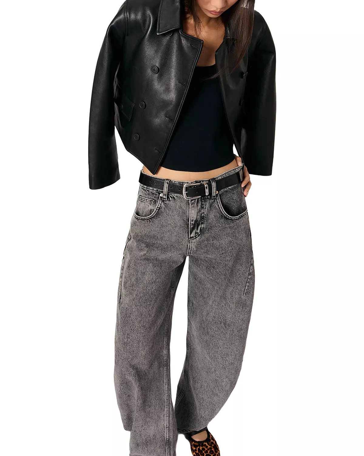 High Rise Balloon Leg Jeans in Grey - 6