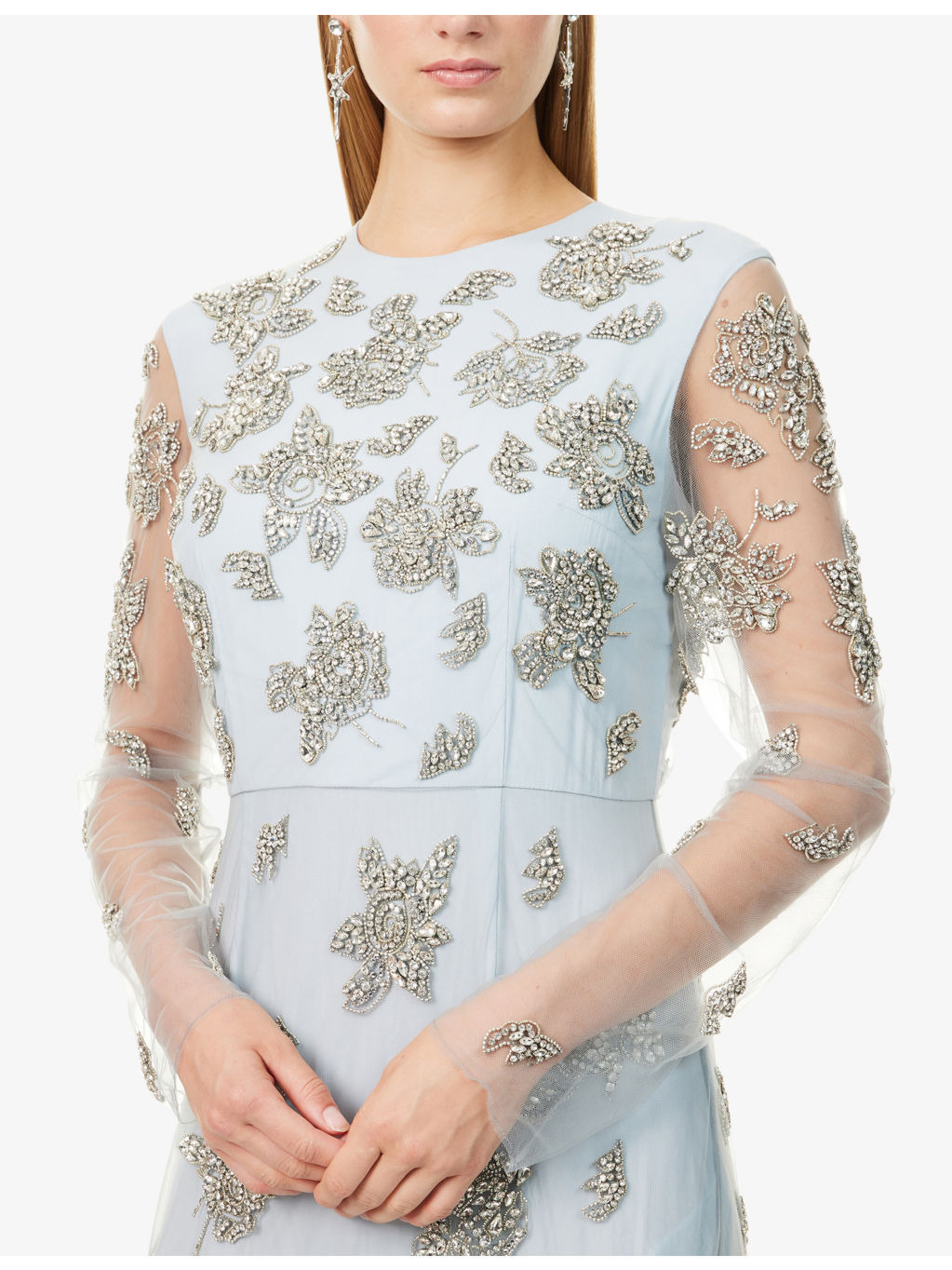 Long-Sleeve Crystal-Embellished Tulle Gown - 6