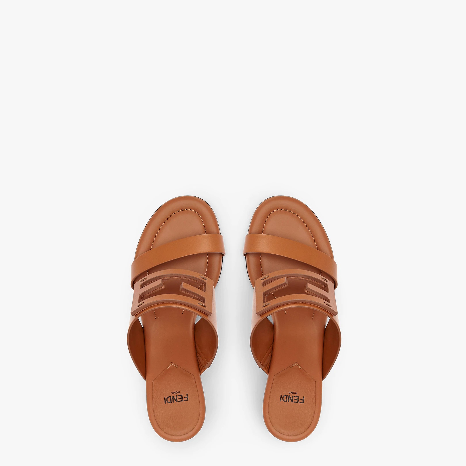 Brown leather slides - 4