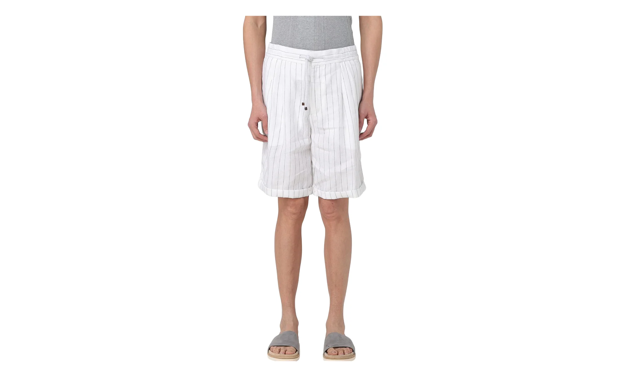 Linen Striped Tailored Shorts "White" BRUN799 - 1