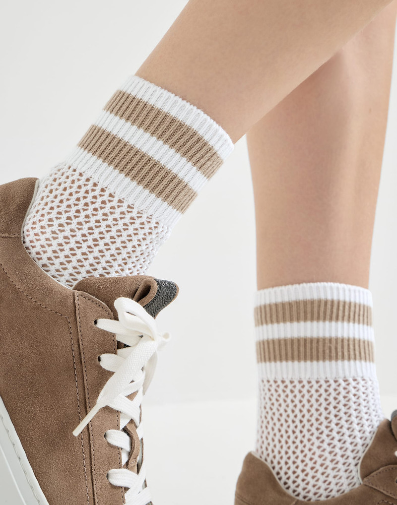 Cotton waffle stitch knit socks with stripes 3