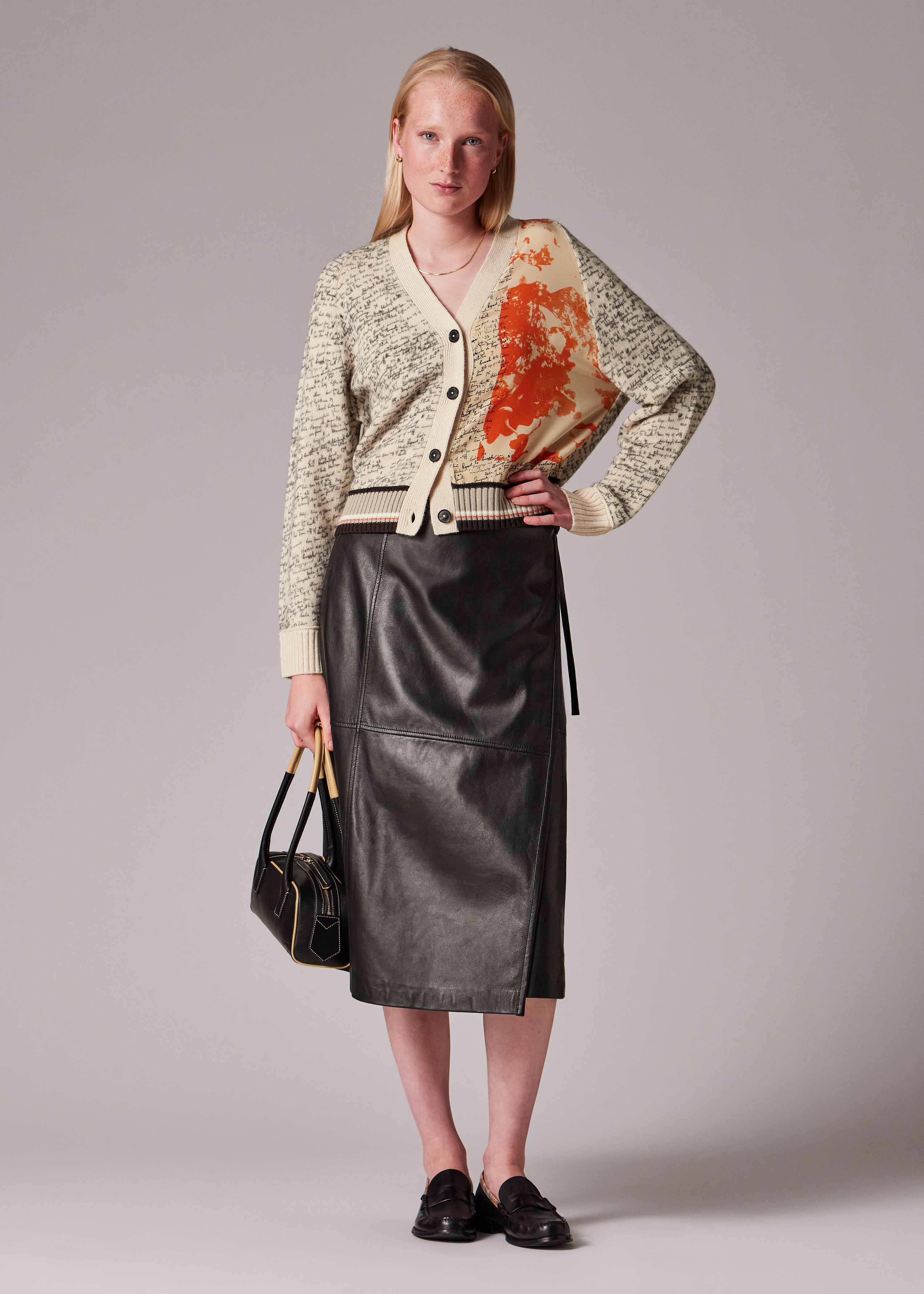 Women's Orange 'Travel Scarf' Silk Panel Cardigan - 4