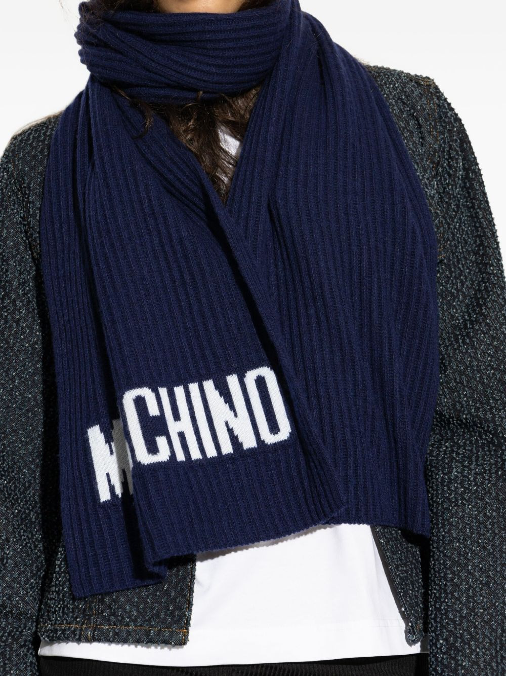 ribbed logo scarf - 4