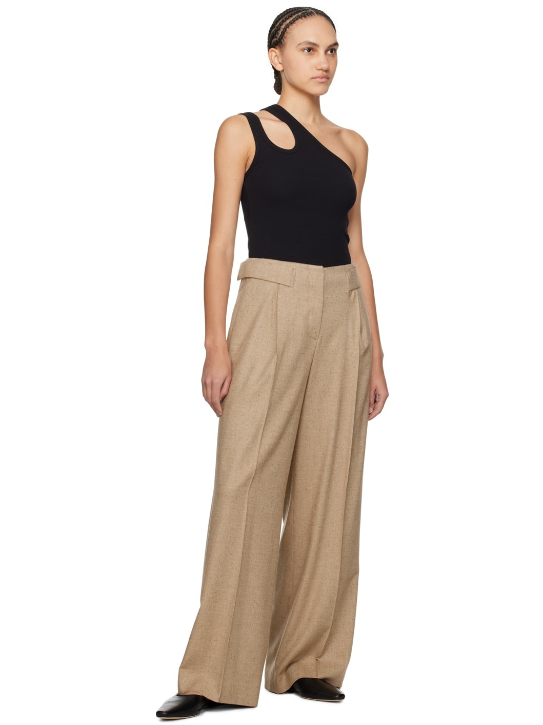 Beige Wide-Leg Trousers - 4