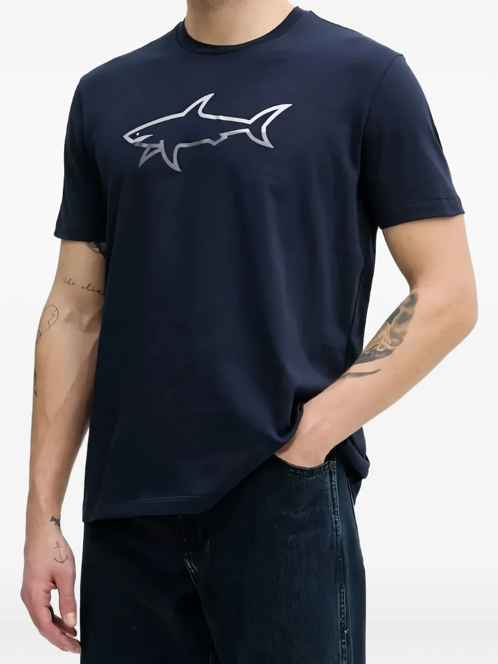 shark-print T-shirt - 1
