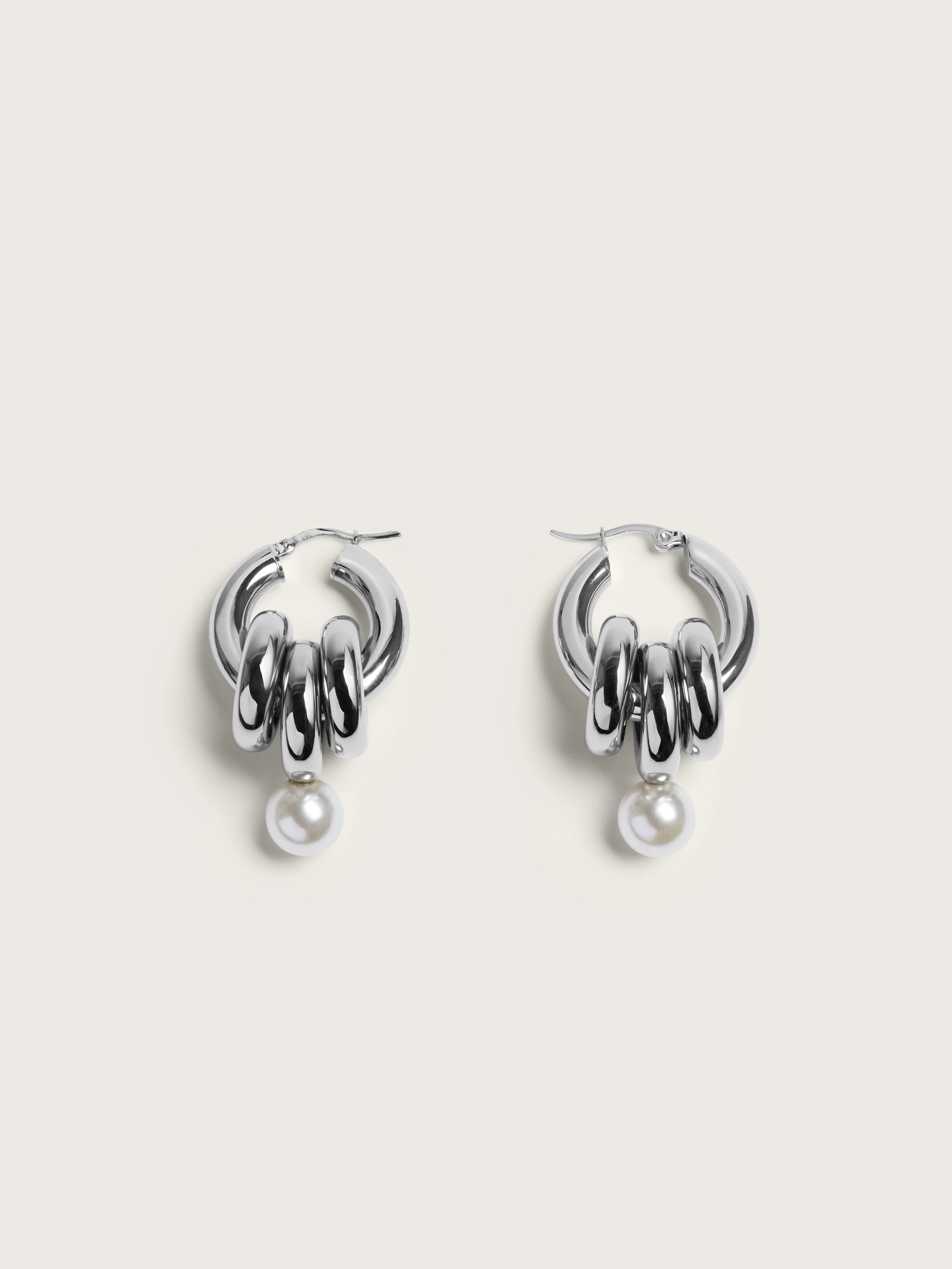 Stacked Link Pearl Hoop Earrings - 1