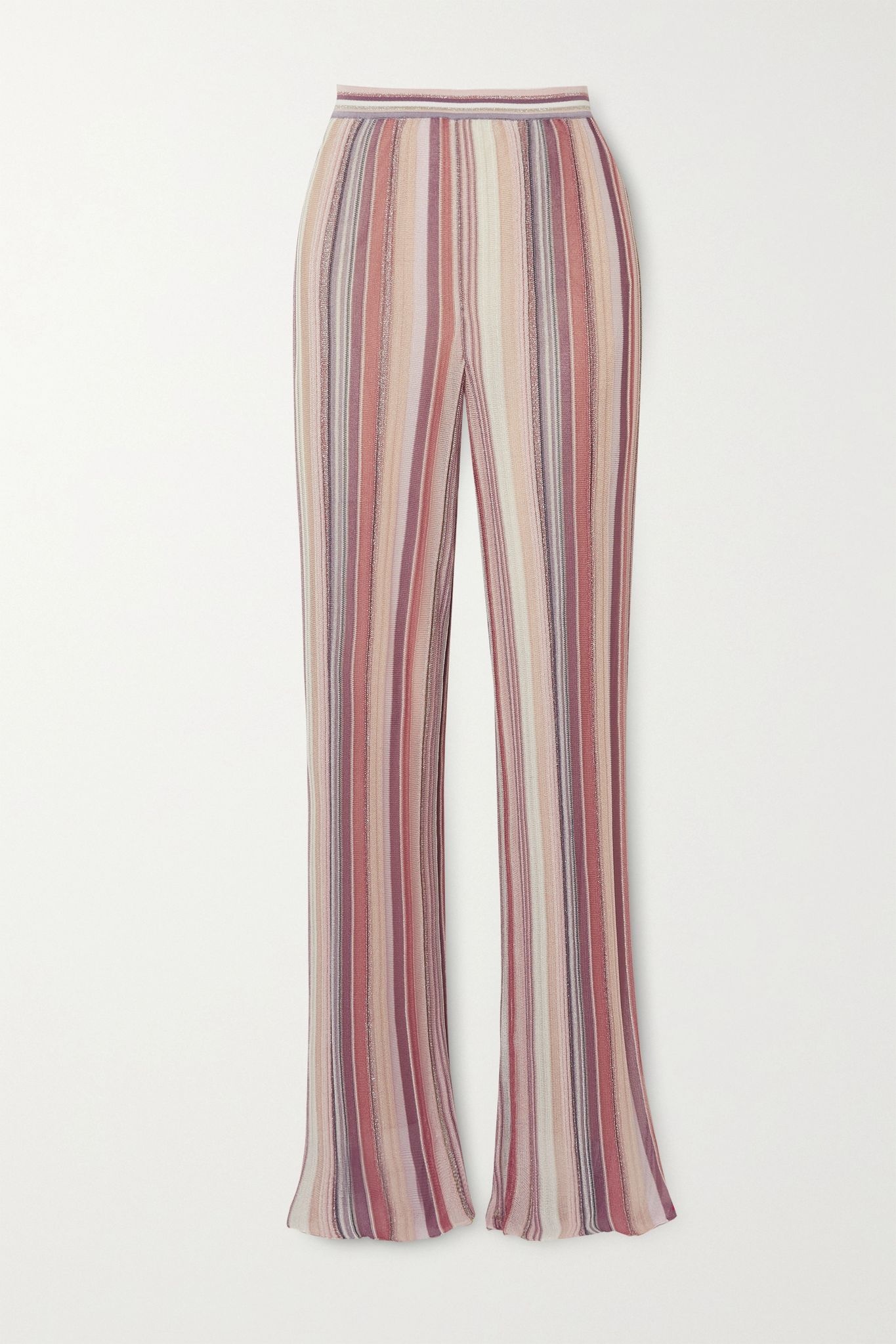 Metallic striped crochet-knit straight-leg pants - 1