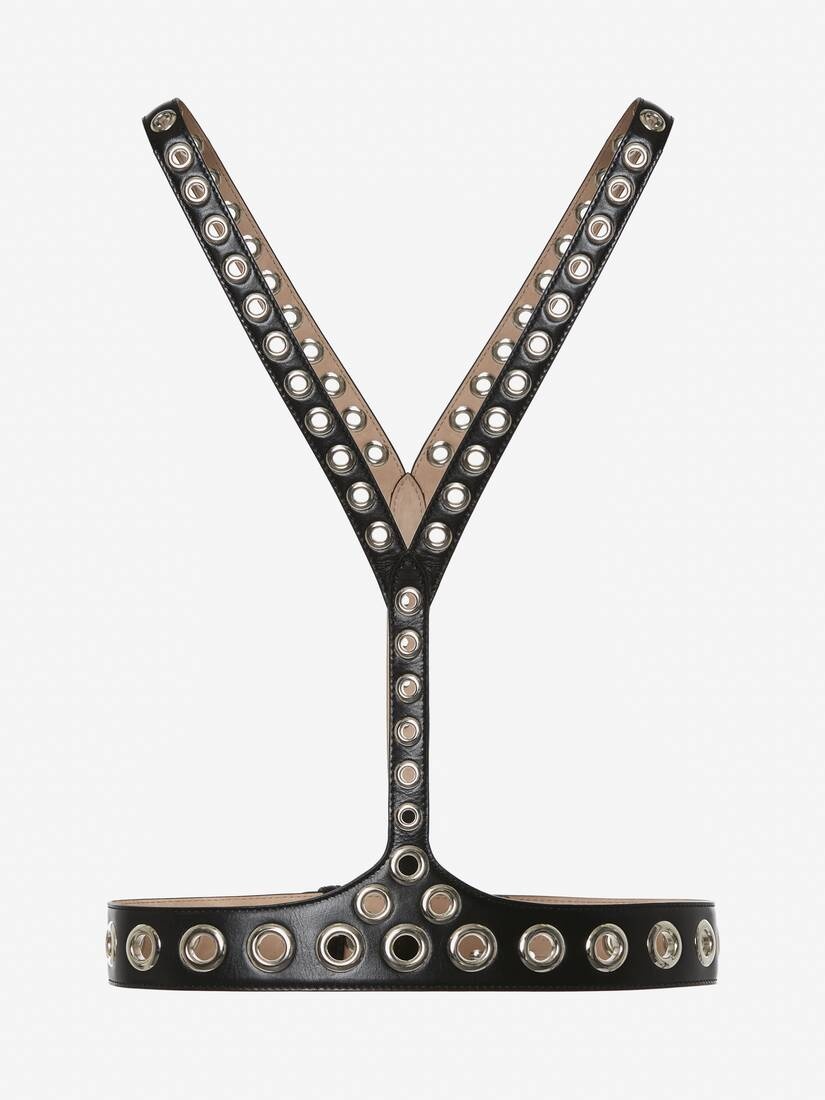Women's Eyelet Leather Harness in Black - 1