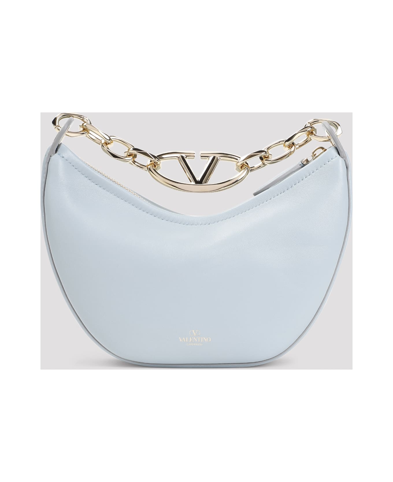 Light Blue Leather Mini Hobo Vlogo Moon Handbag - 4