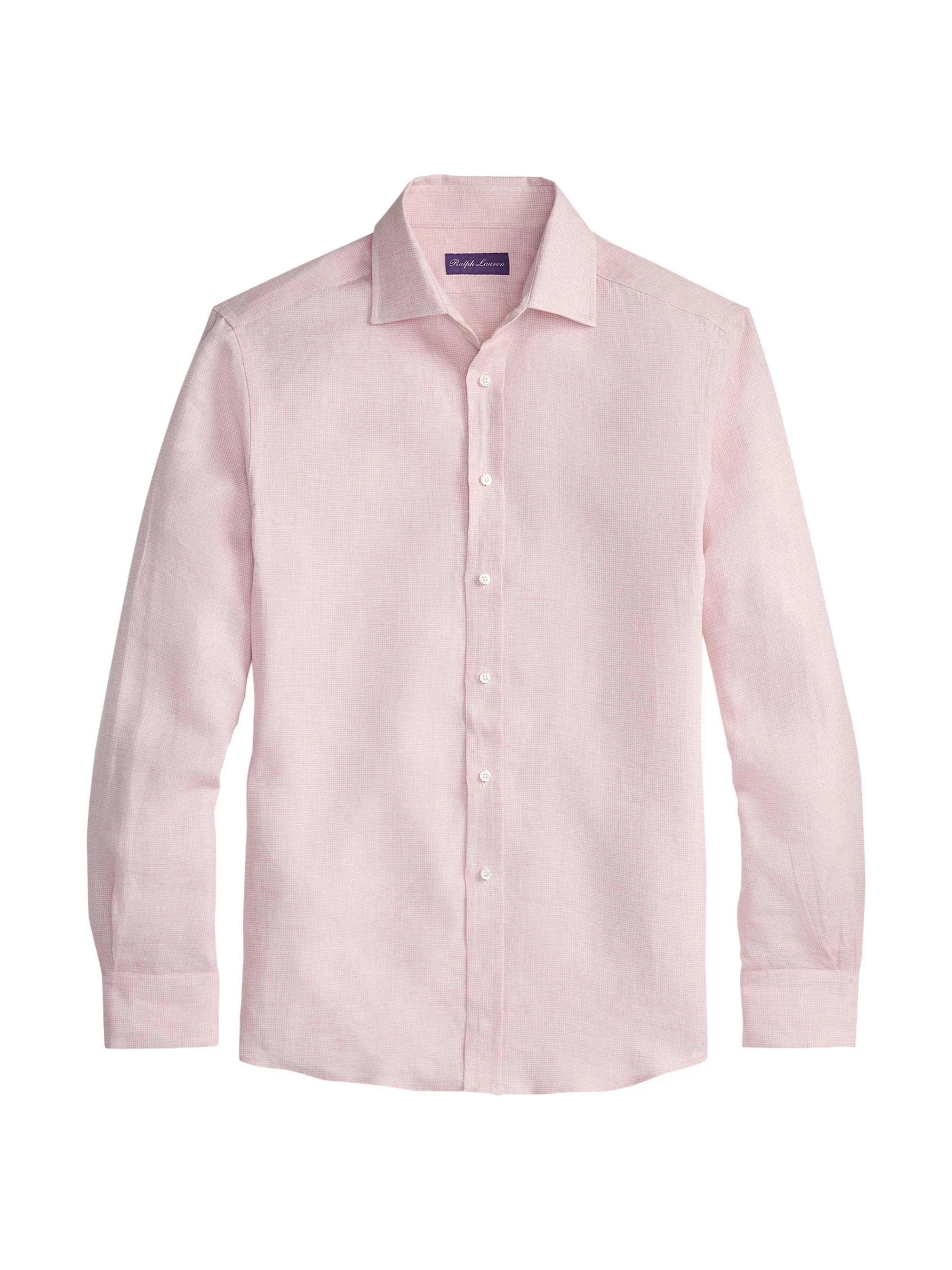 Men's Houndstooth Linen Shirt - Soft Pink - 1