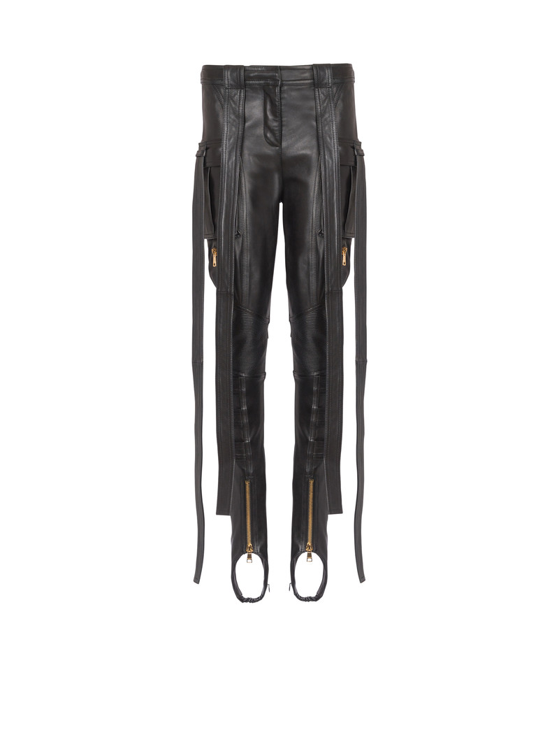 Leather cargo trousers with straps 1