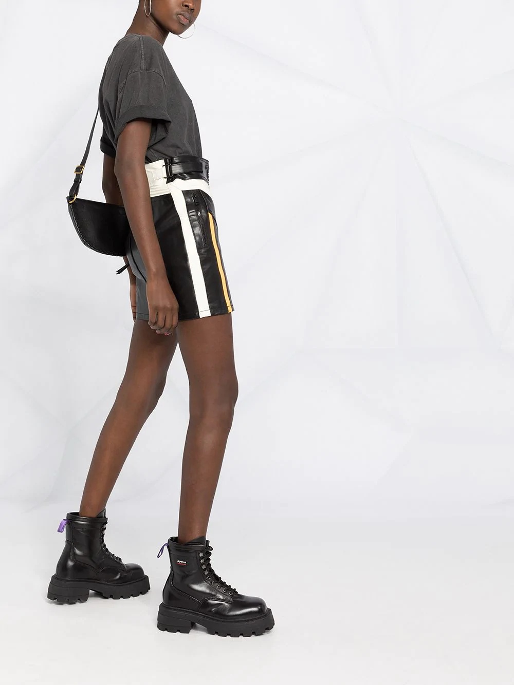 colour-block biker mini skirt - 4