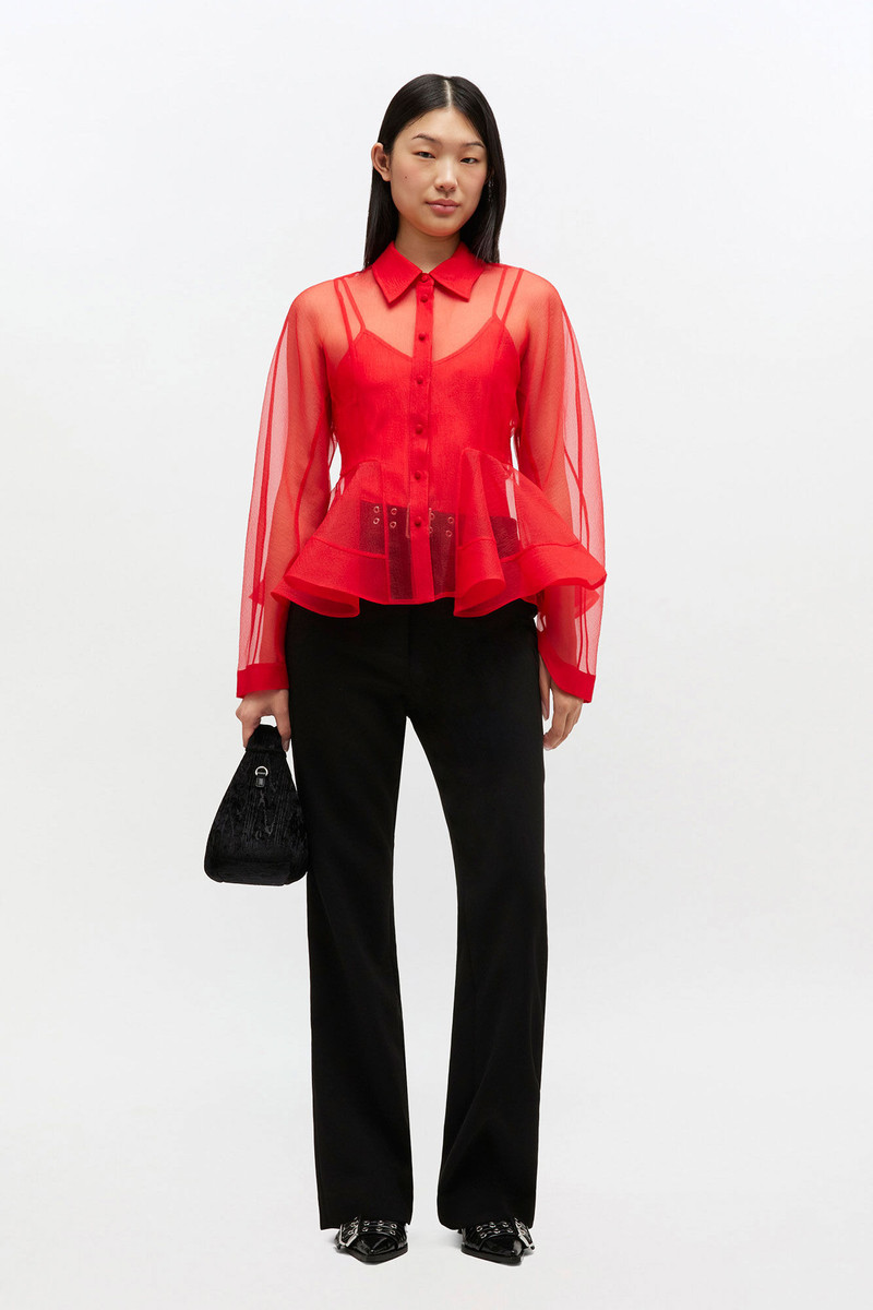 RED ORGANZA PEPLUM SHIRT 3