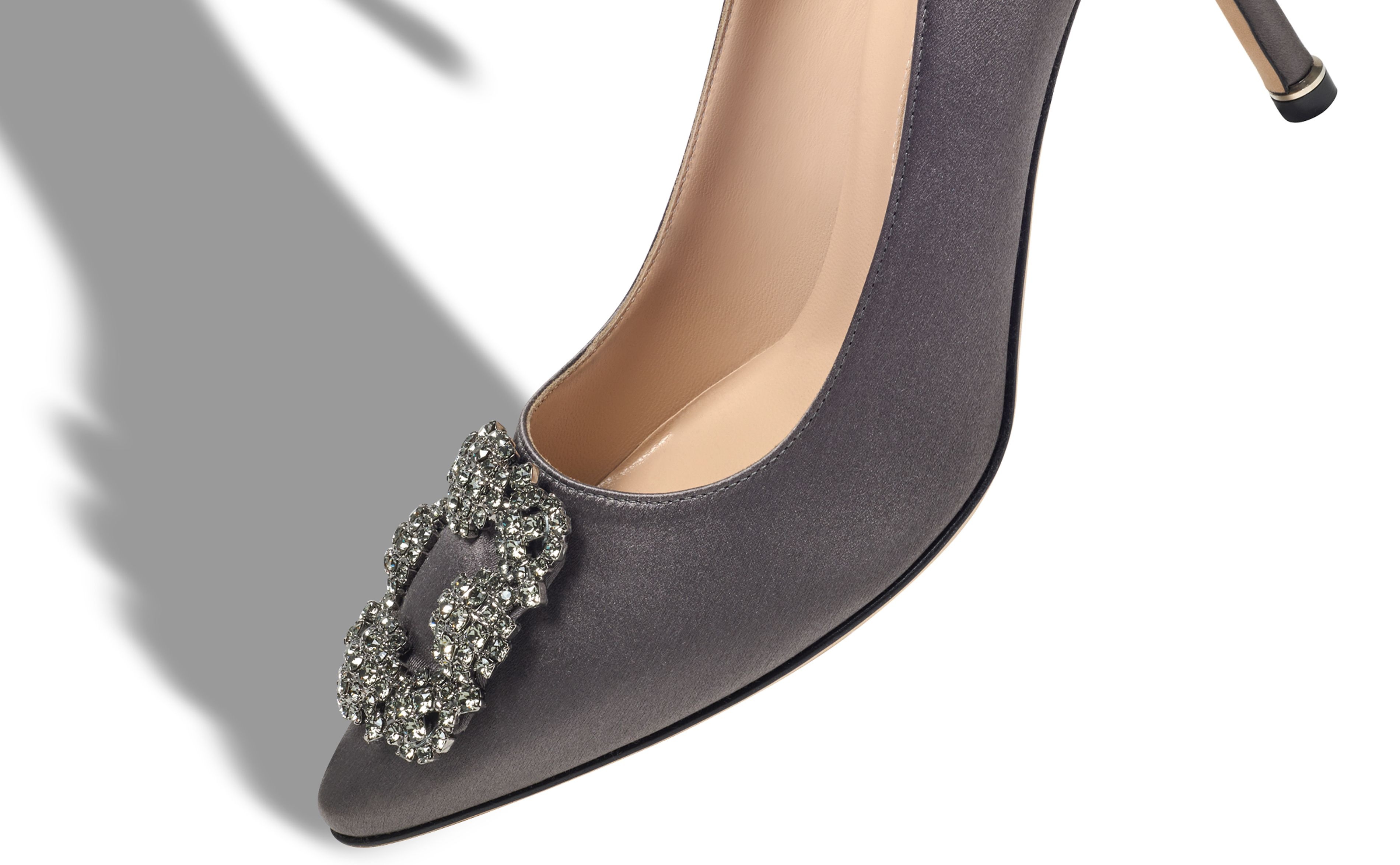 Dark Grey Satin Jewel Buckle Pumps - 4