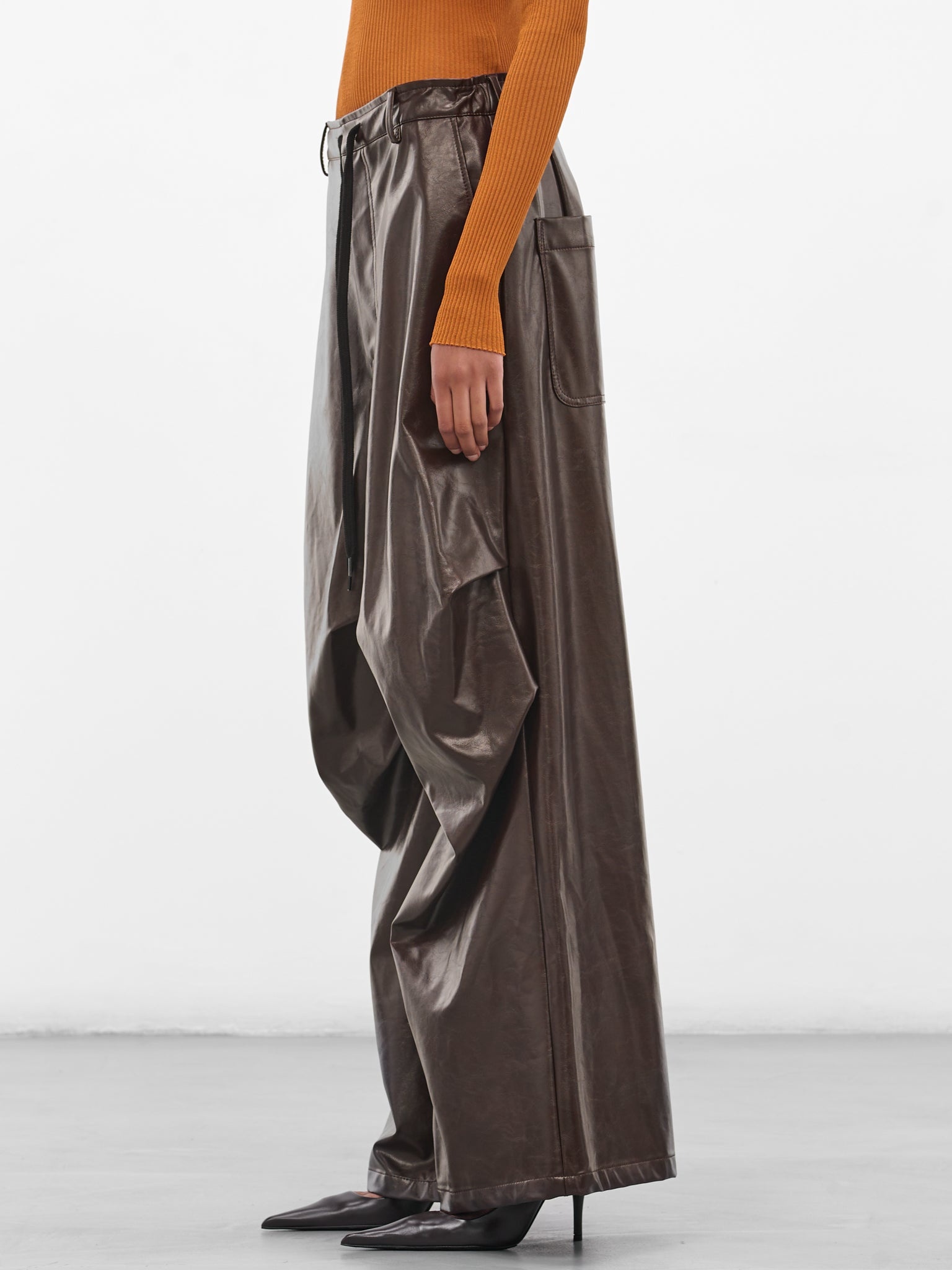 Brown Coated Wide Leg Trousers - 2