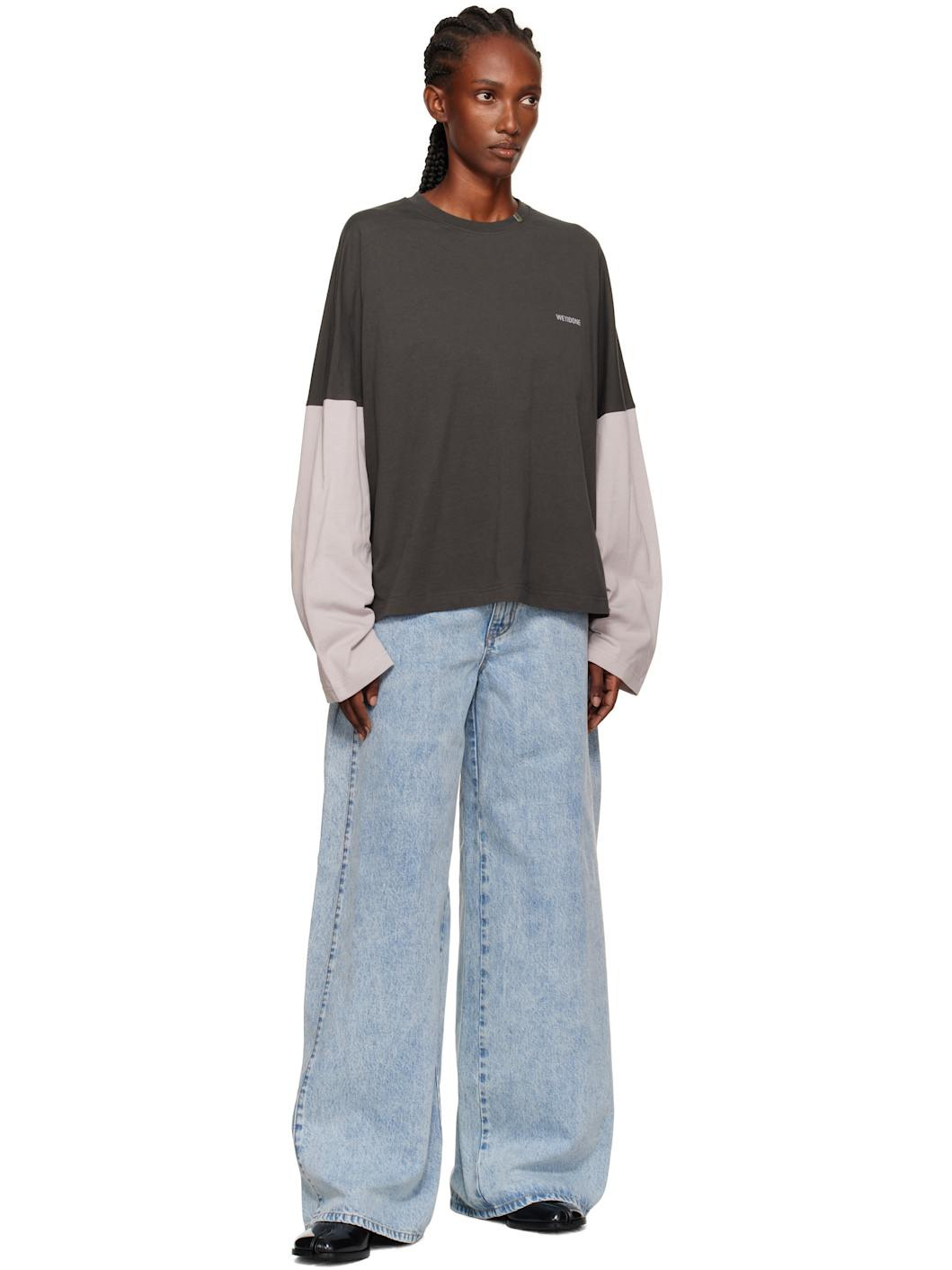 Gray Coding Long-Sleeved Layered T-shirt - 4