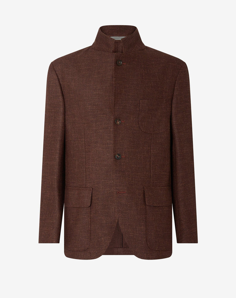 Brown wool, cashmere and silk twill jacket 1