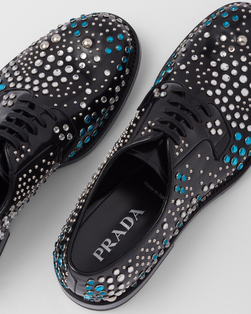Brushed leather derby shoes with studs and rhinestones 6