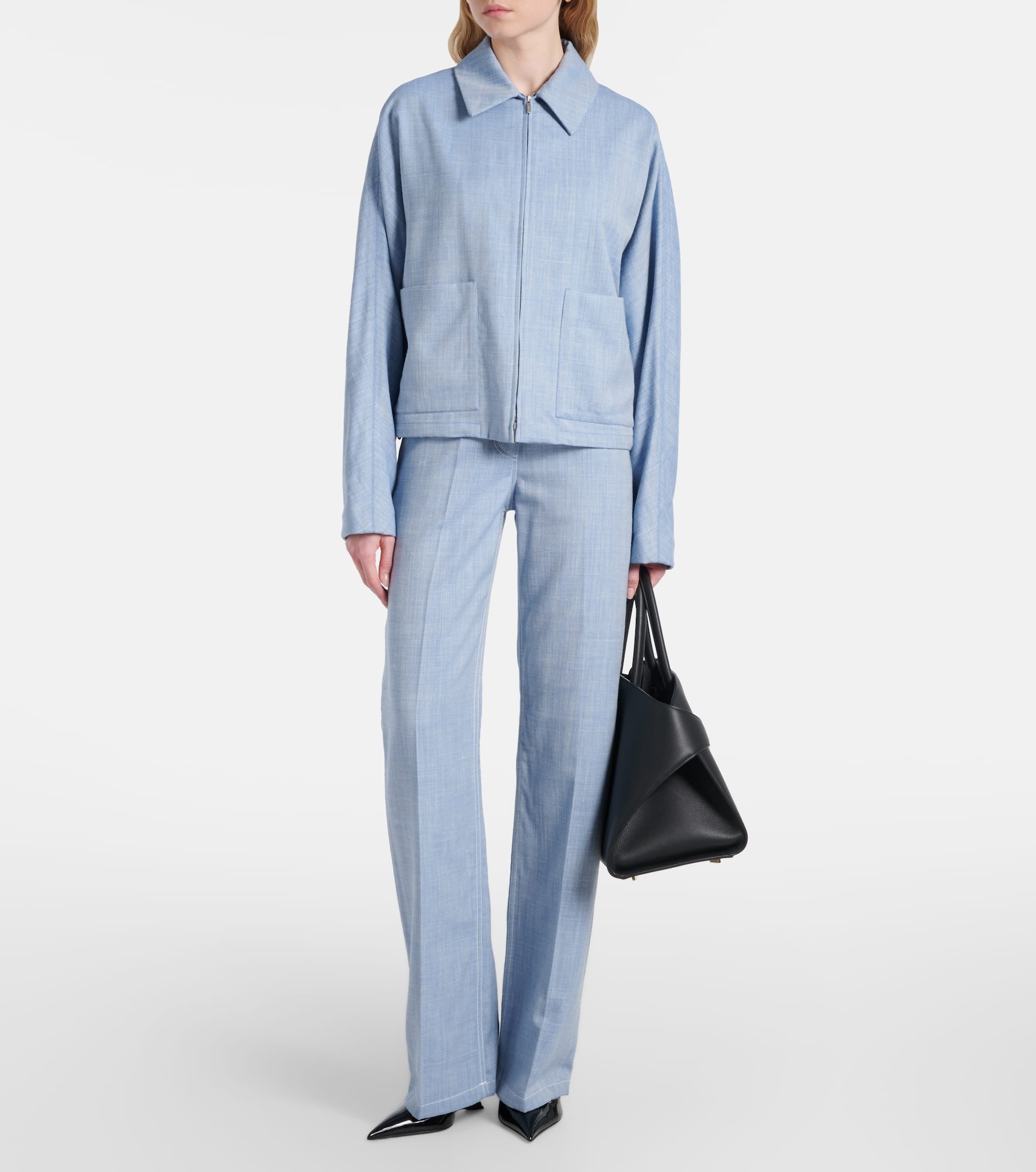Cropped wool, silk, and linen blouson - 2