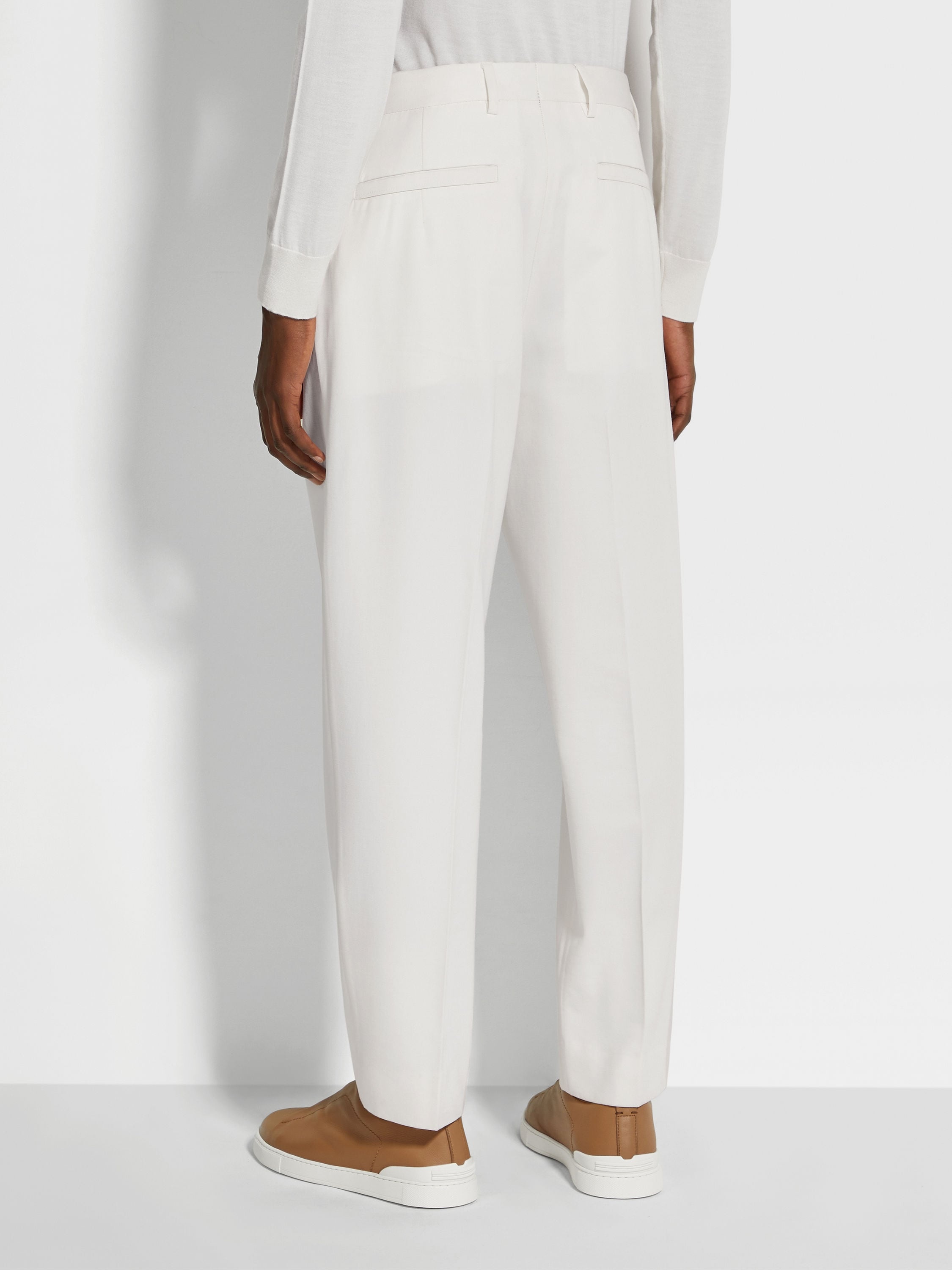 WHITE COTTON AND WOOL PANTS - 6