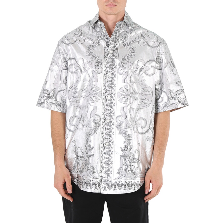 Versace Men's Silver / Black Silver Baroque Silk Shirt - 3