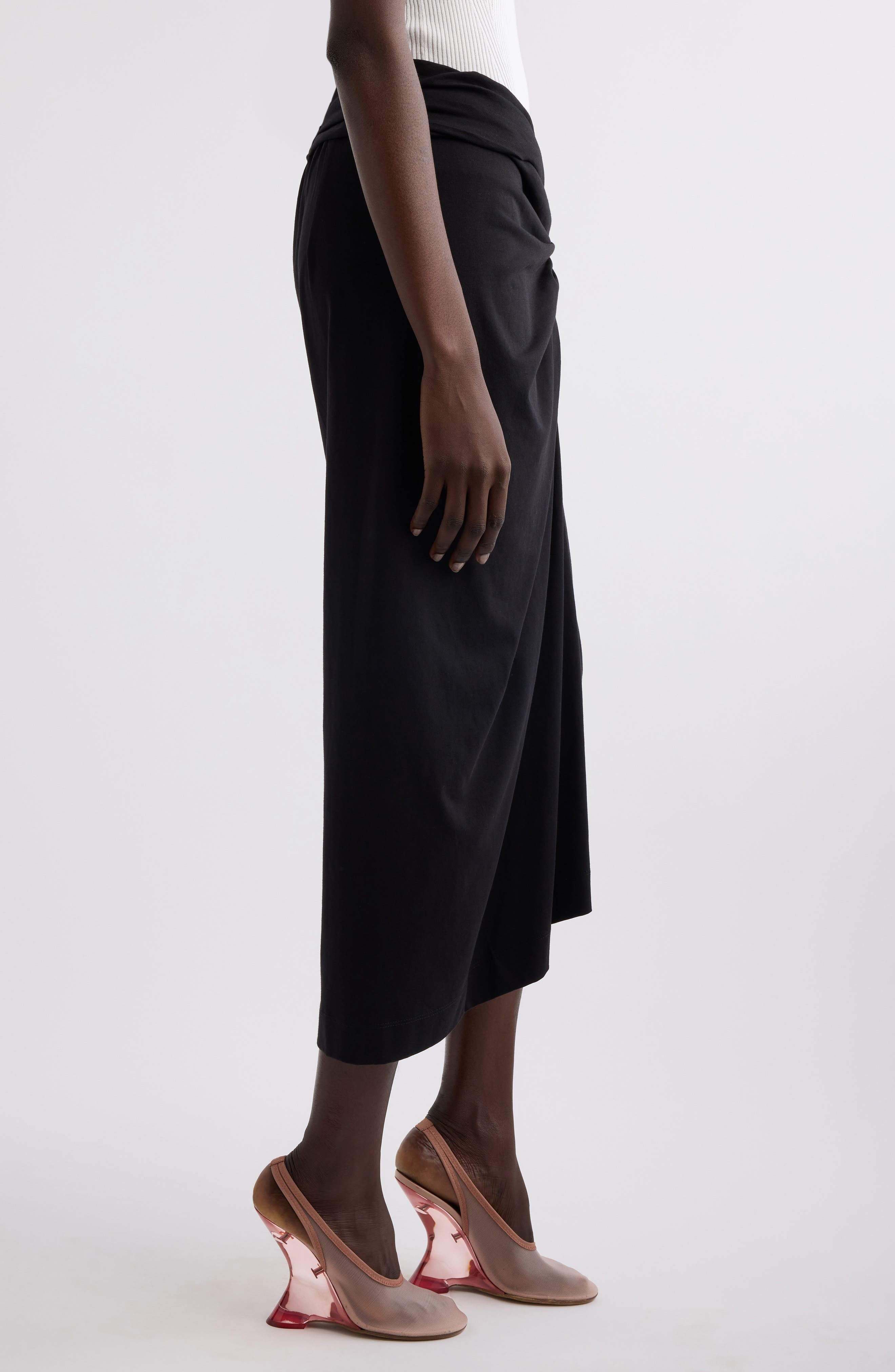 Dries Van Noten Knot Front Cotton Jersey Midi Skirt in Black at Nordstrom - 4