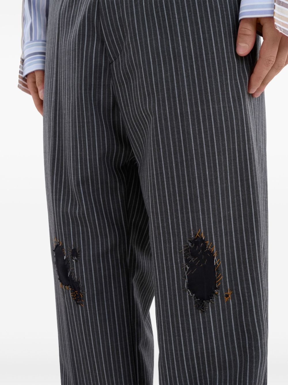 distressed-effect striped trousers - 5