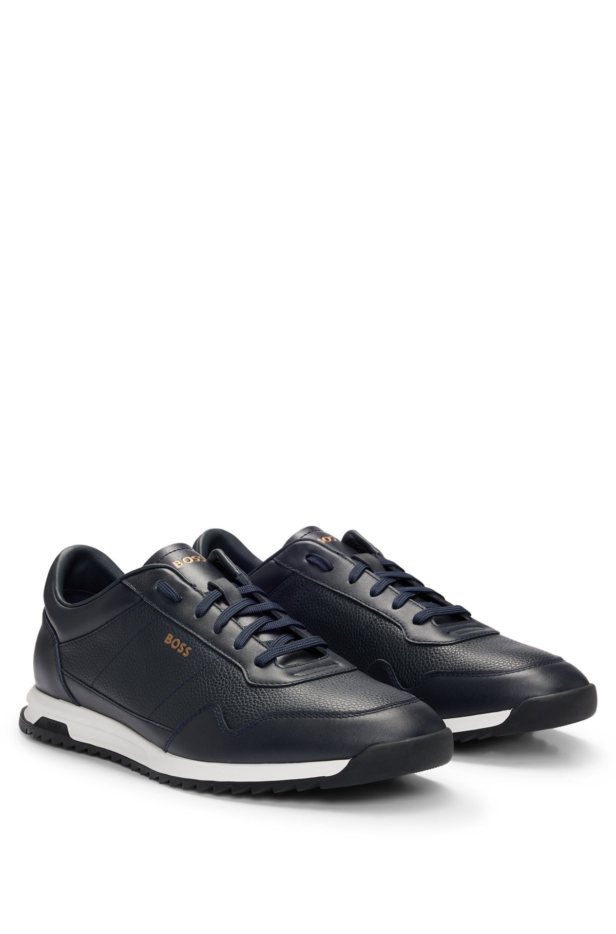 TUMBLED-LEATHER LACE-UP TRAINERS WITH PLAIN TRIMS - 2