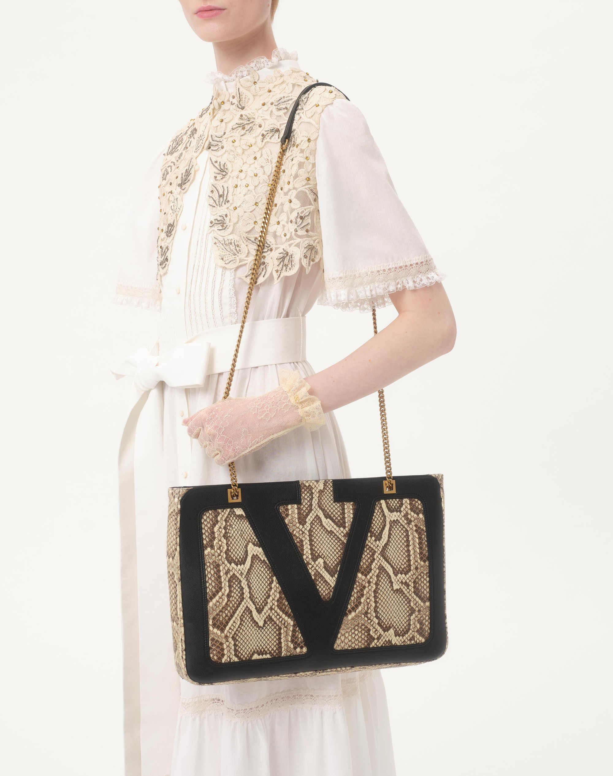 VALENTINO GARAVANI VIVA SUPERSTAR MEDIUM PYTHON SHOPPING BAG - 7