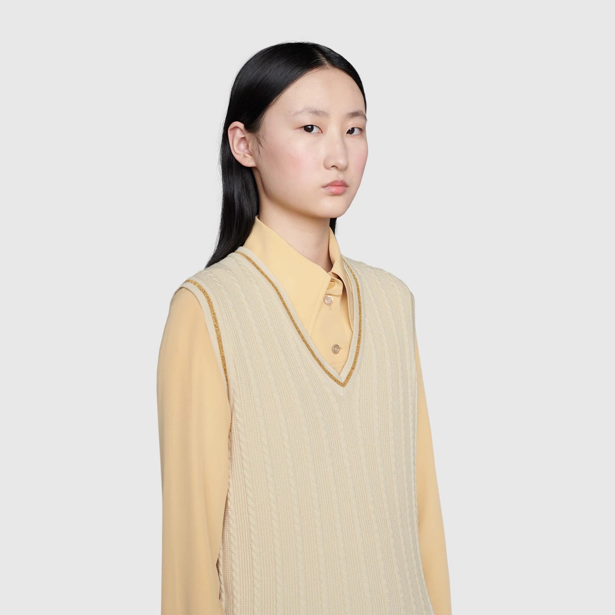 Gold lamé trimmed vest - 5