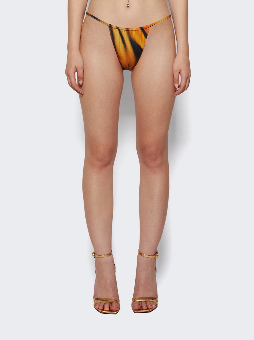 X Roberto Cavalli String Bikini Bottom Tiger Face Print - 2