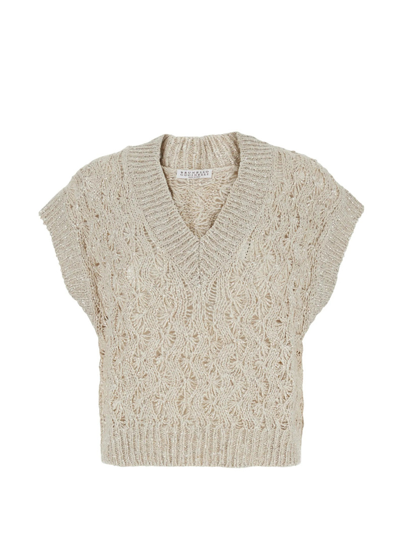 Brunello Cucinelli Sequin-embellished V-neck Vest 1