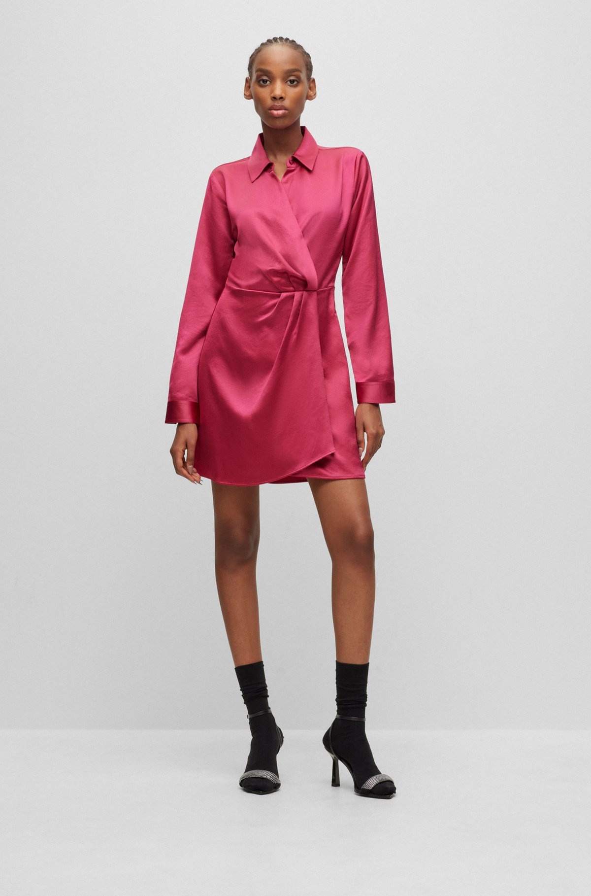 LONG-SLEEVED DRESS IN SATIN WITH WRAP FRONT - 3