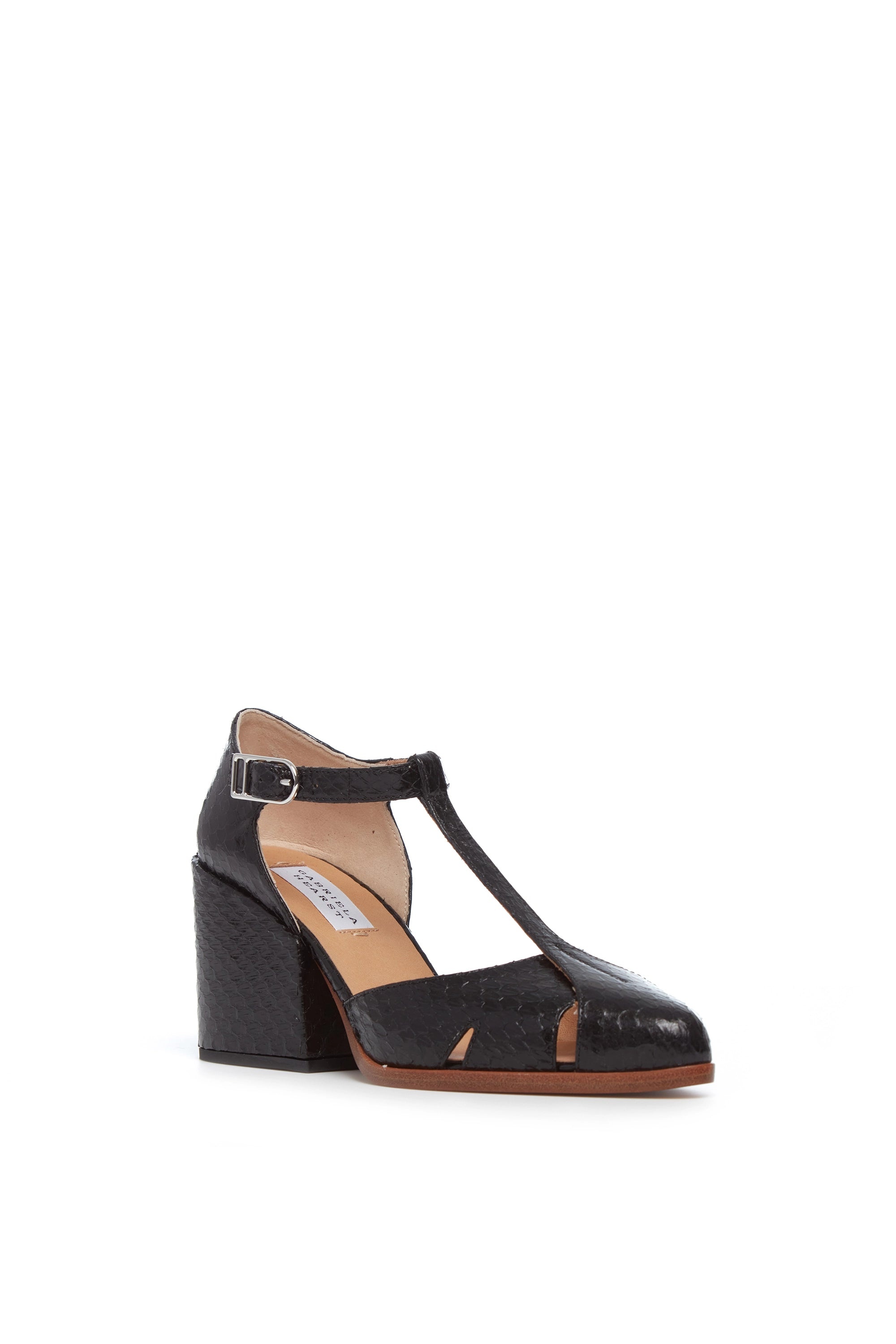 Hawes T-Strap Heel in Black Snakeskin - 2