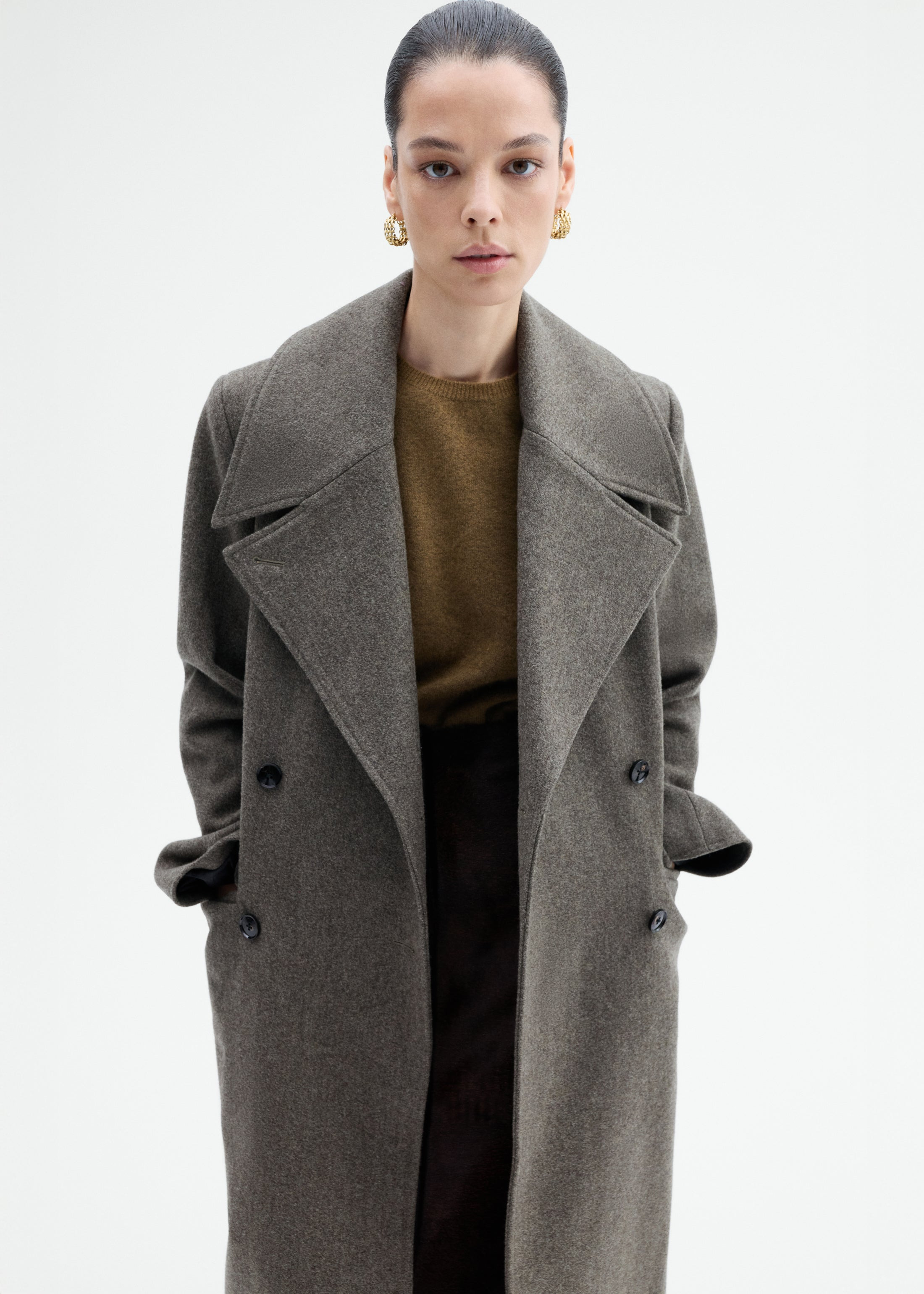 Belted Peacoat in Melange Wool - 3