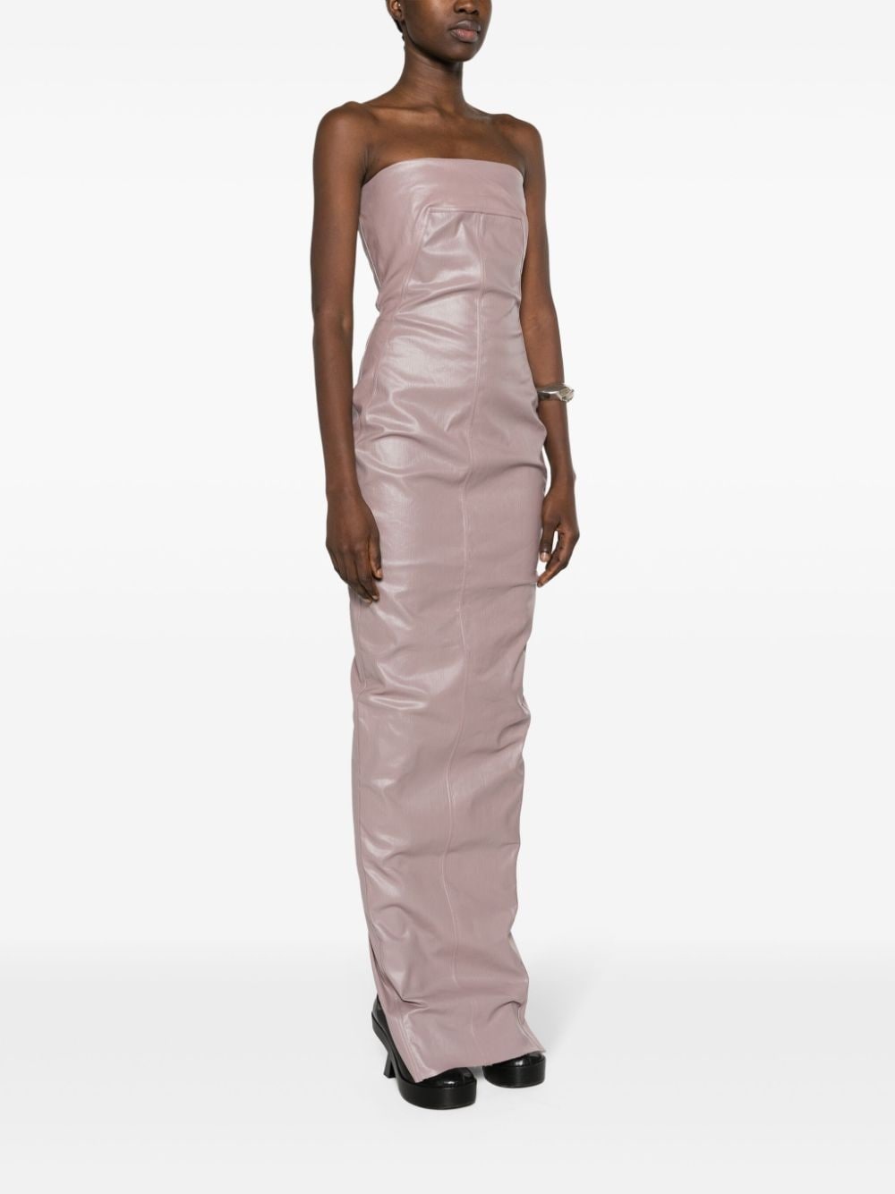 coated-denim strapless bustier gown - 3