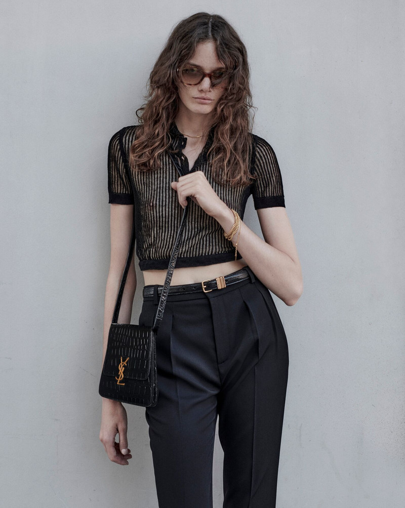 SAINT LAURENT short-sleeved polo in ribbed linen and silk outlook