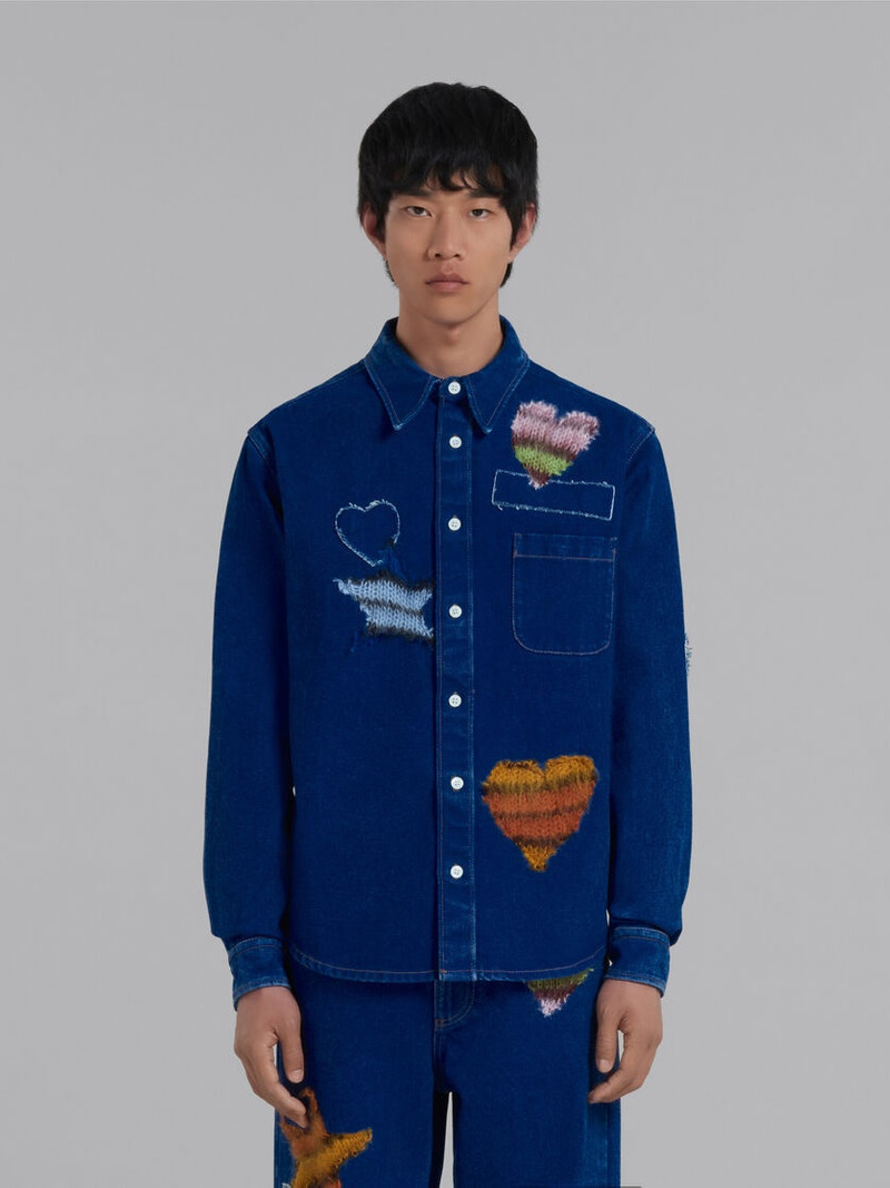 Marni BLUE COATED DENIM SHIRT WITH MOHAIR PATCHES outlook