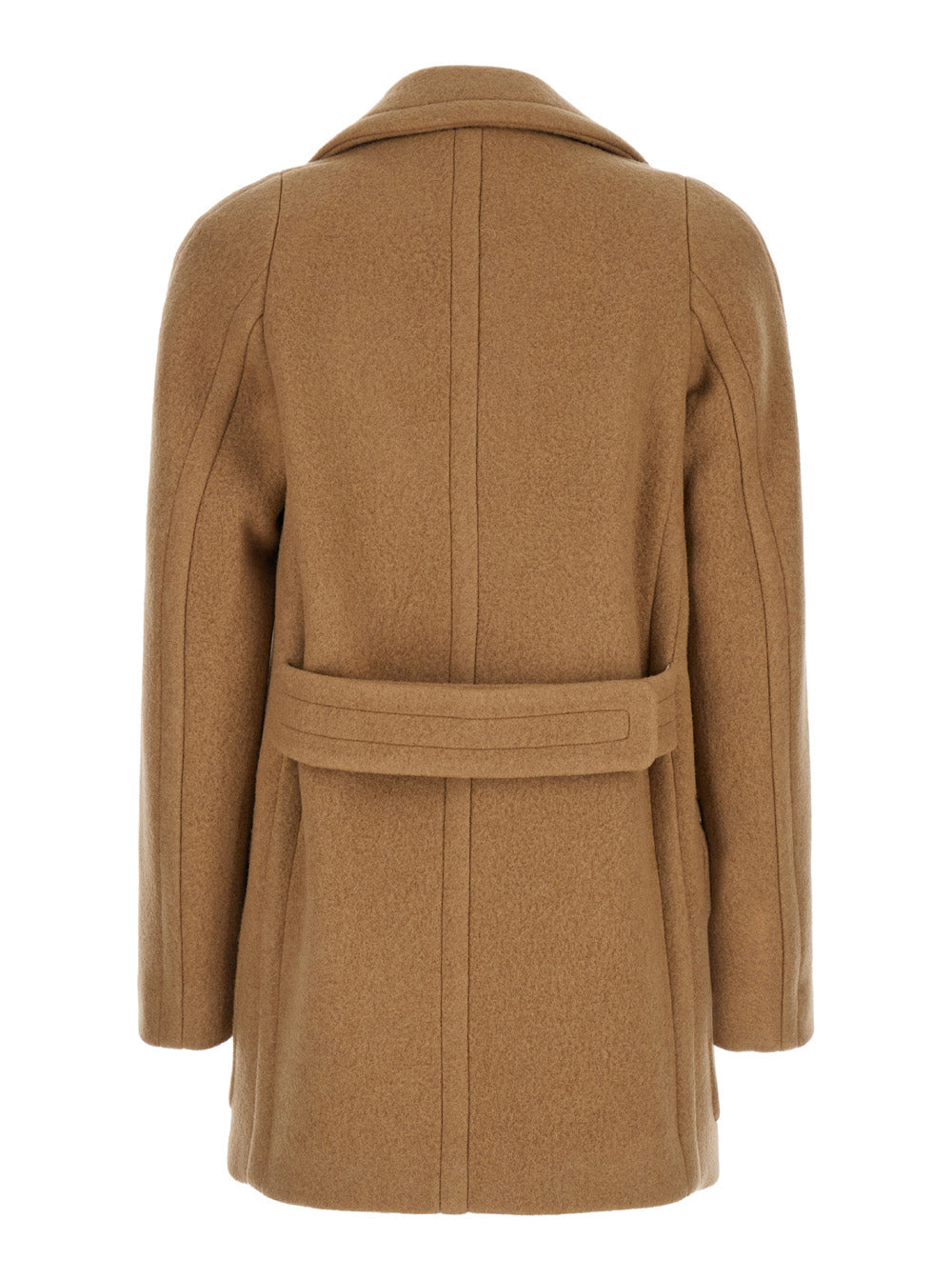 Dries Van Noten Women 'Randia' Beige Double-Breasted Coat With Notched Revers And Half Belt In Wool  - 2