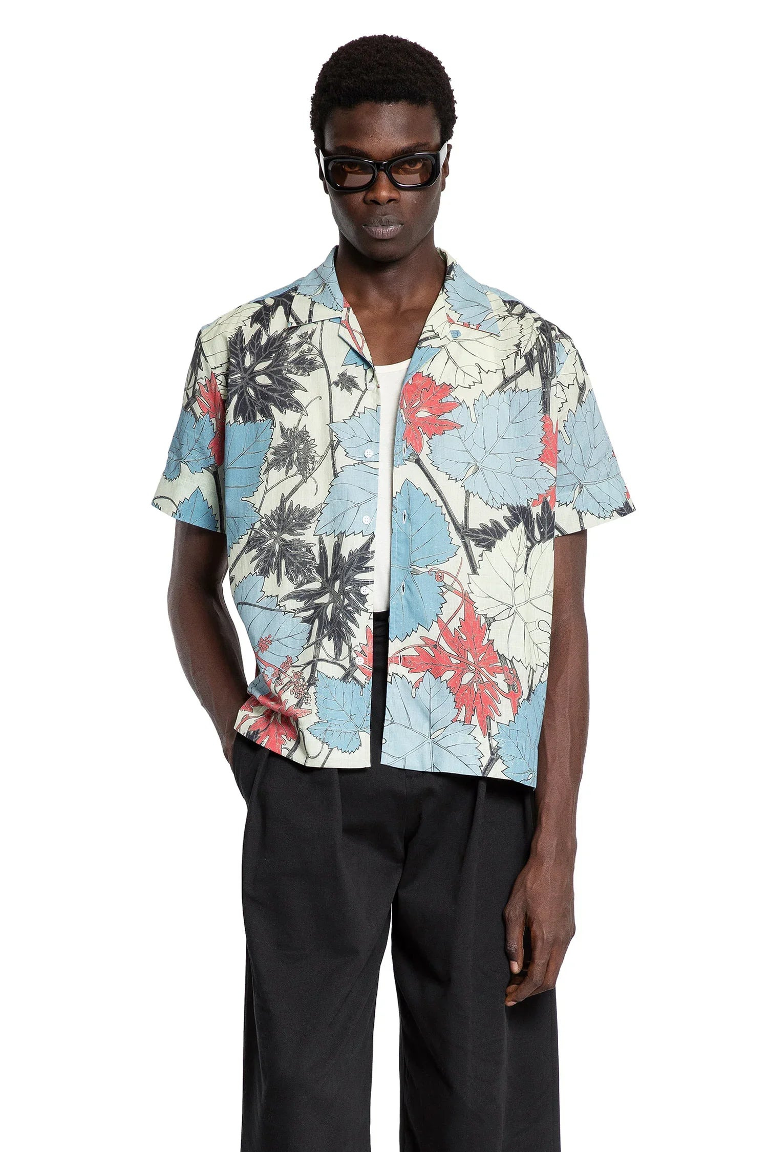 Leaf Print Cotton Poplin Shirt - 5