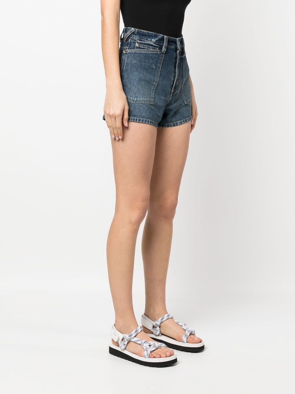logo-patch denim short shorts - 3