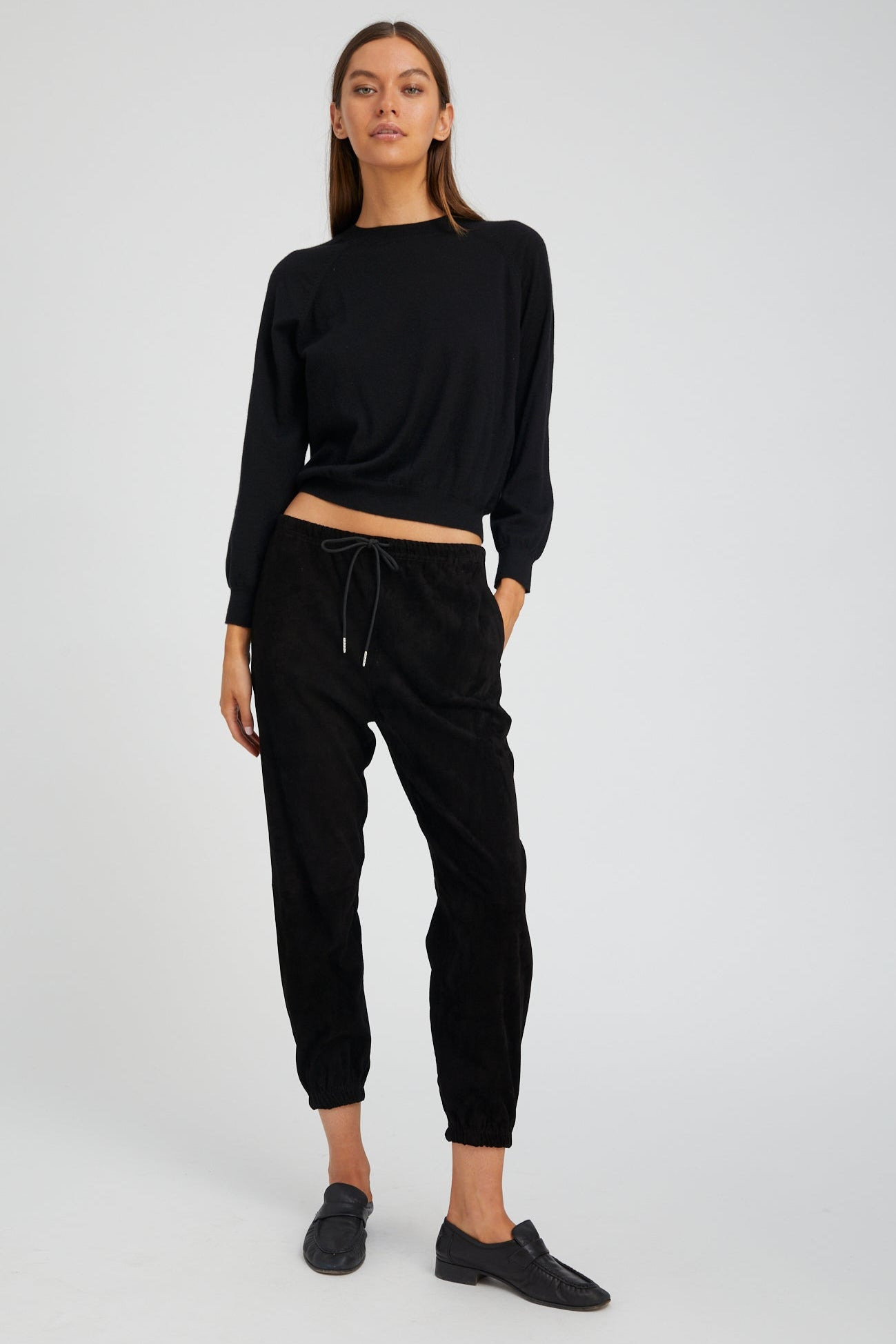 BLACK SUEDE SWEATPANTS - 2