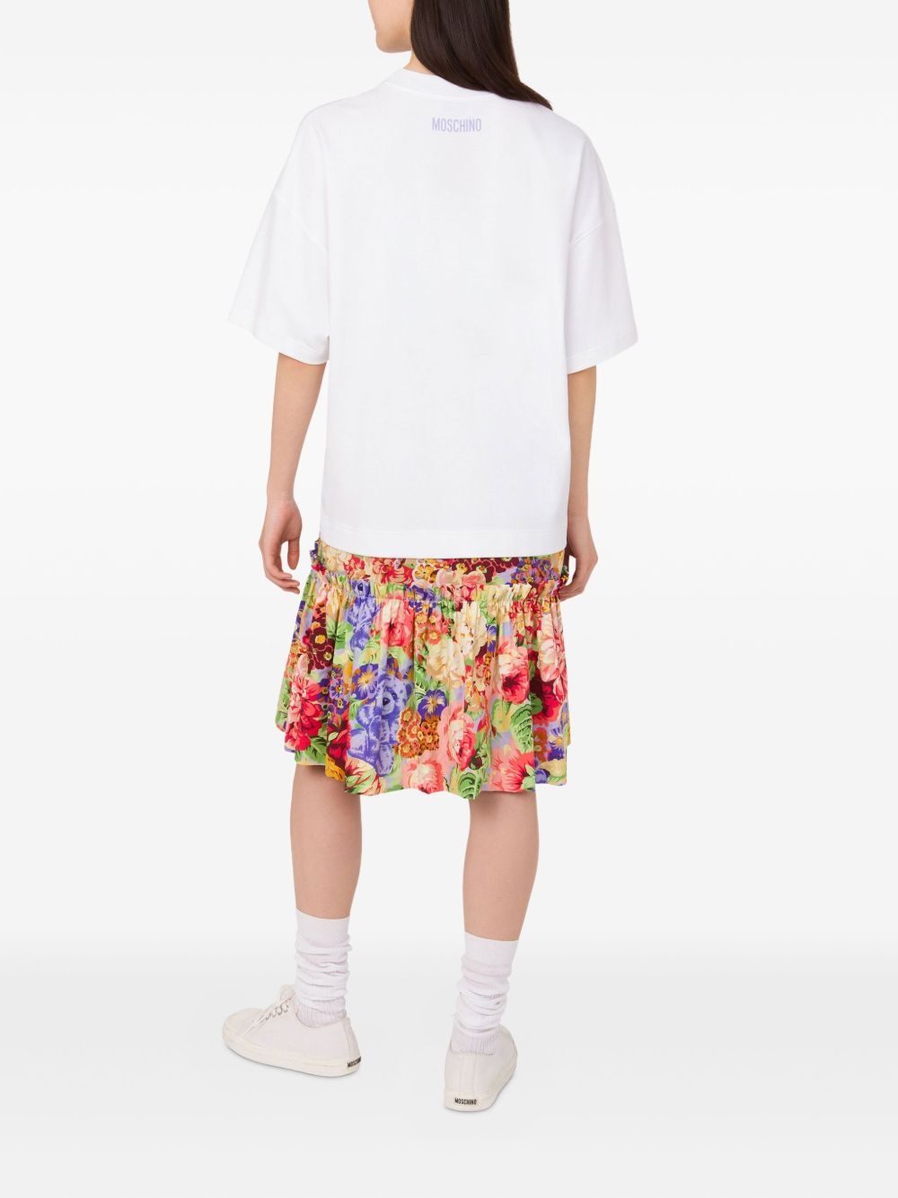 graphic-teddy bear floral-skirt mini dress - 3
