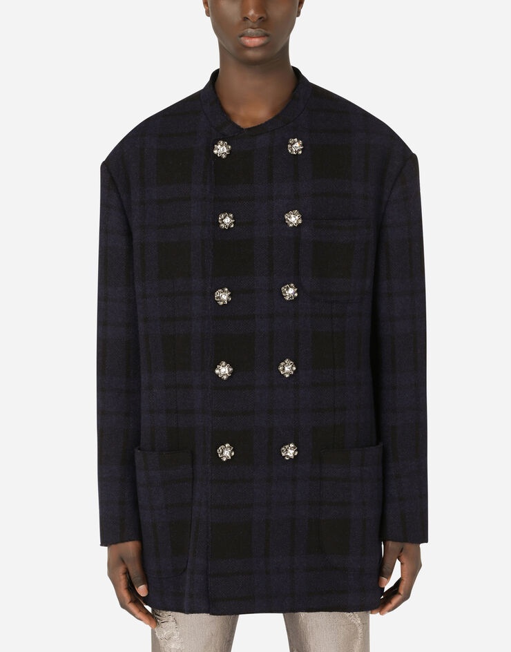 Deconstructed double-breasted checked jersey jacket - 1