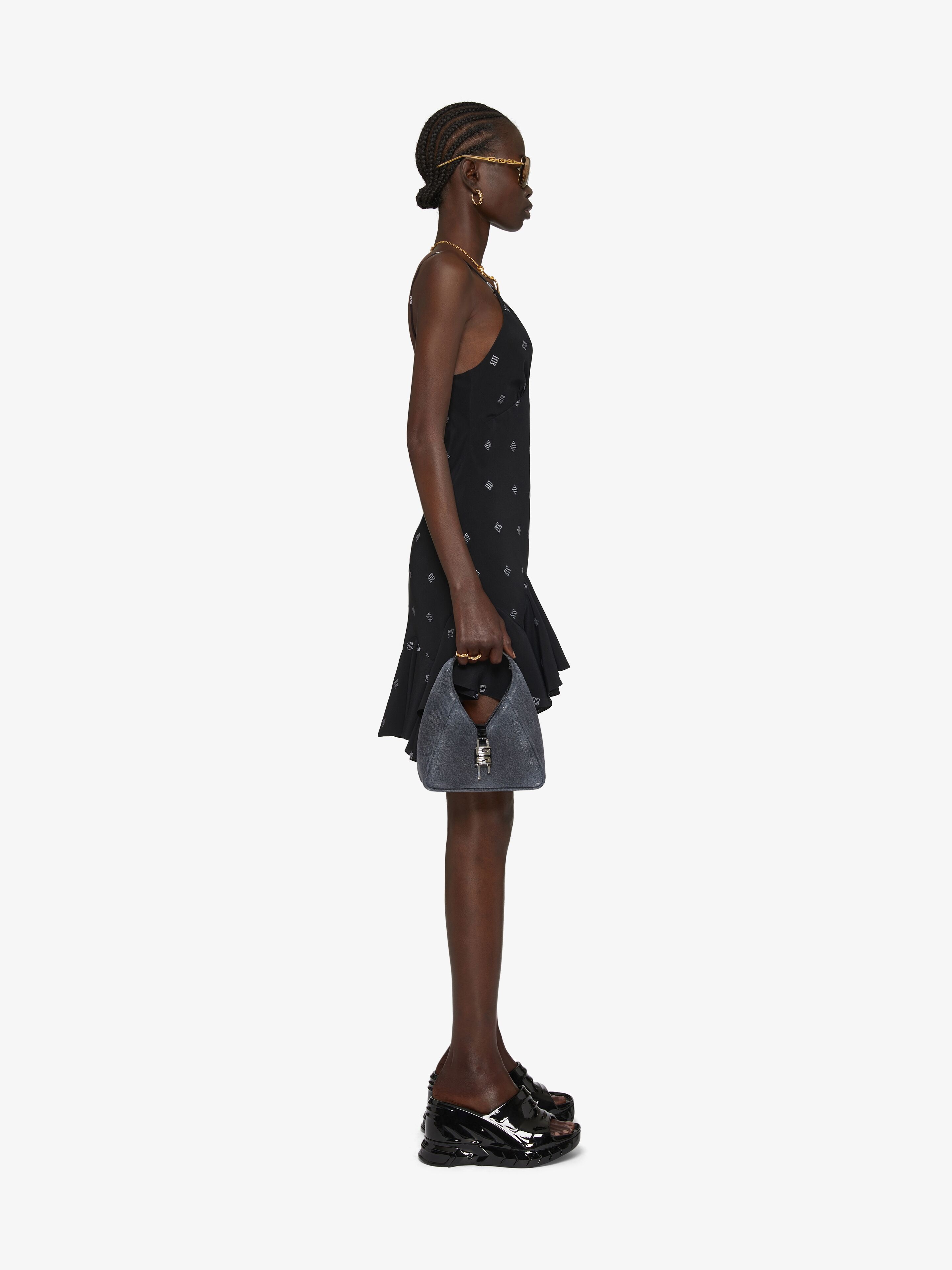STRAPS DRESS IN 4G SILK WITH RUFFLES - 3