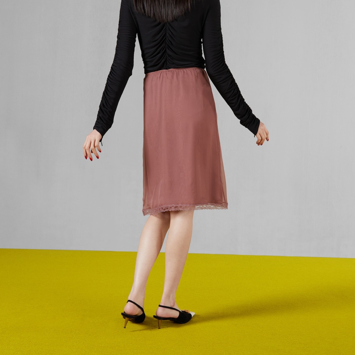 Silk chiffon skirt with lace trim - 6
