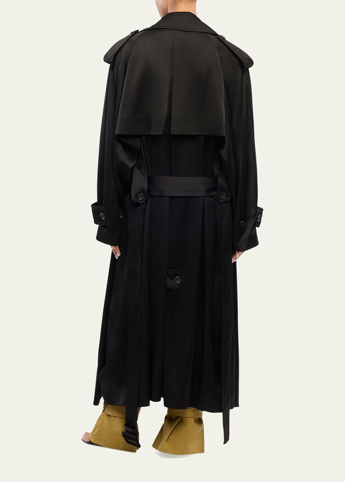 Soft Satin Belted Long Trench Coat - 3