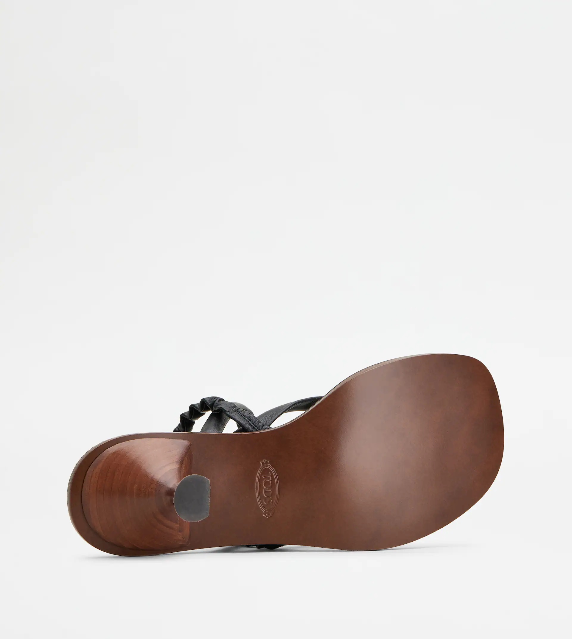THONG SANDALS IN LEATHER WITH HEEL - BLACK - 4