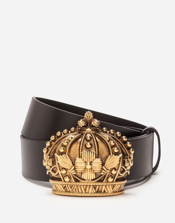 Leather belt with crown buckle - 1