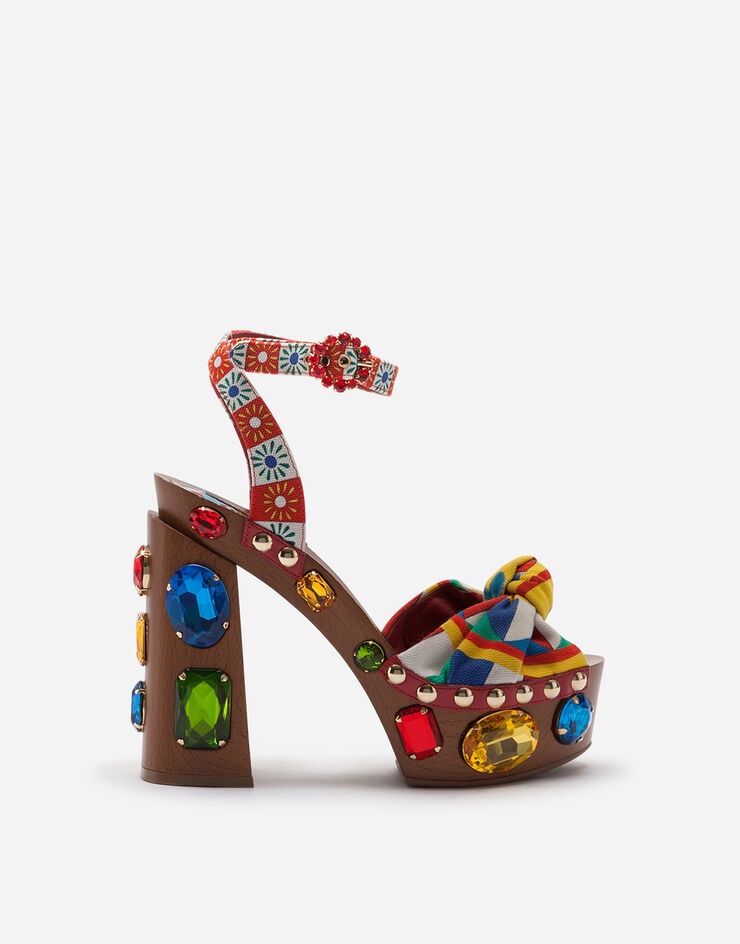 Carretto-print canvas clogs with bejeweled appliqués - 1